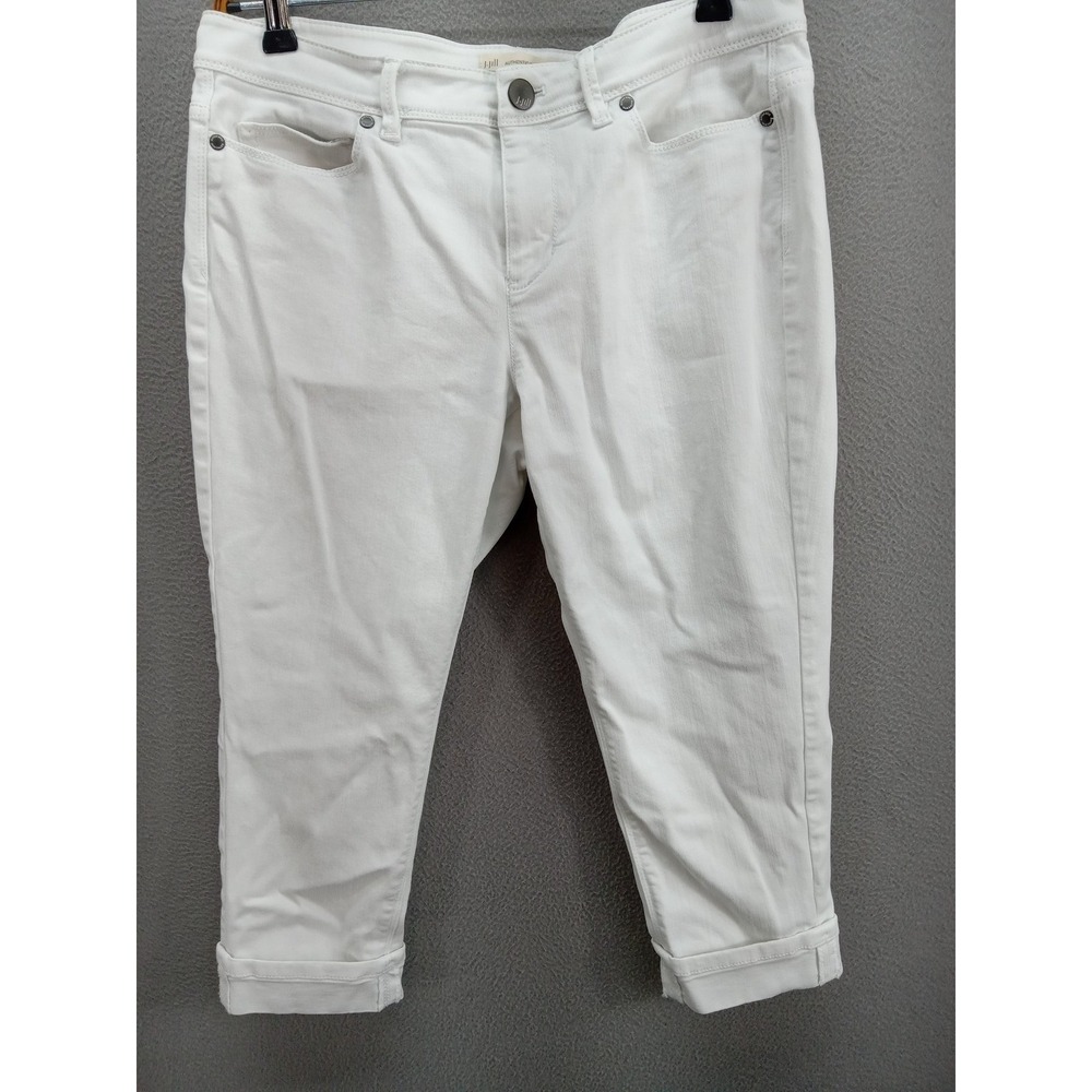 J. Jill Authentic Fit Cropped Jeans White Denim Sz 10 Petite Stretch Minimalist - Picture 2 of 11